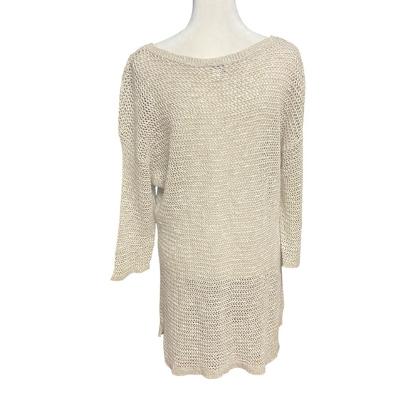 J. Jill Open Knit Tunic Sweater Size L Oatmeal Boat neck Lightweight Classic - Picture 7 of 12